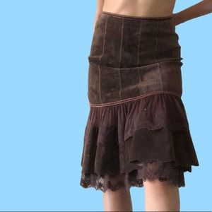Suede Ruffle Skirt w/Gold Stitching & Sequins